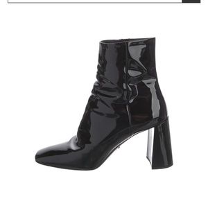 Prada Patent Leather Sock Heeled Boots square toed